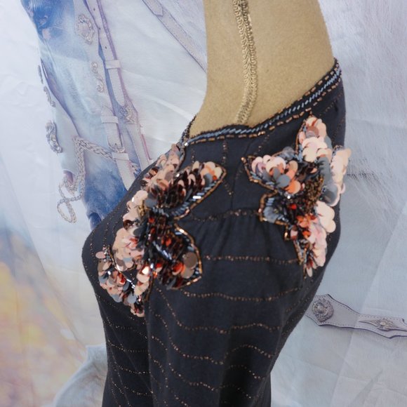 Marc By Marc Jacobs Black Bronze Stripe Sequin Floral Fitted Size XS Sweater - Picture 10 of 10